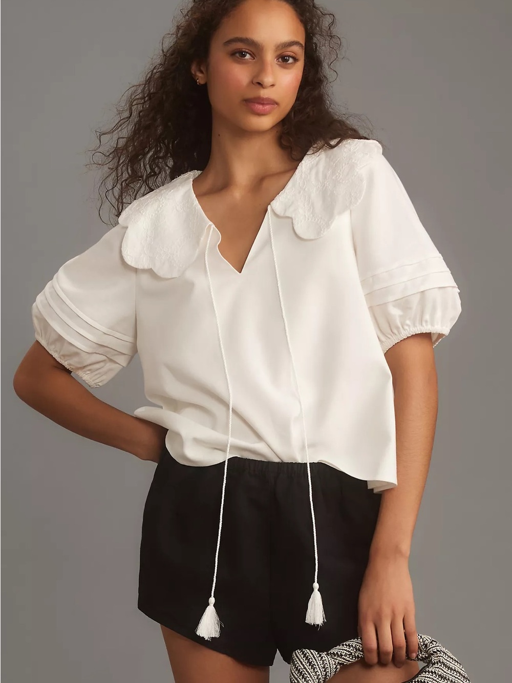 Anthropologie Mare Mare Puff-Sleeve Collared Linen Blouse